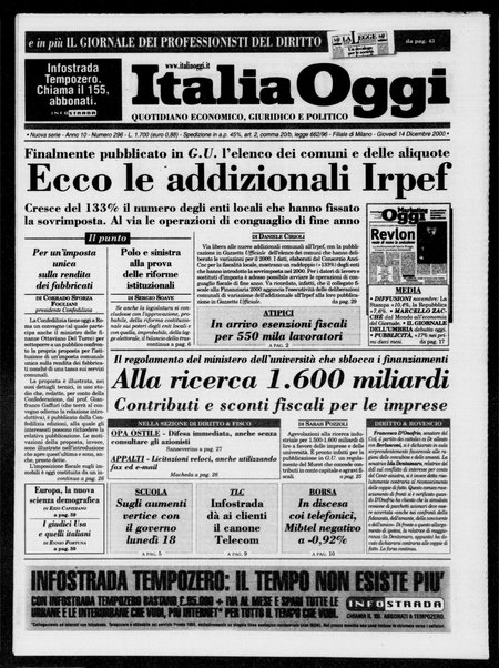 Italia oggi : quotidiano di economia finanza e politica